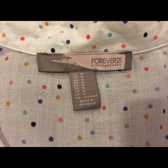 Forever 21 button front white multi color dot Med - Picture 3 of 3